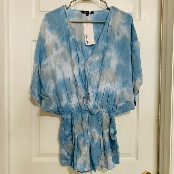 NWT Yana K blue/gray tie-dye American Made Terry Romper - Picture 1 of 8